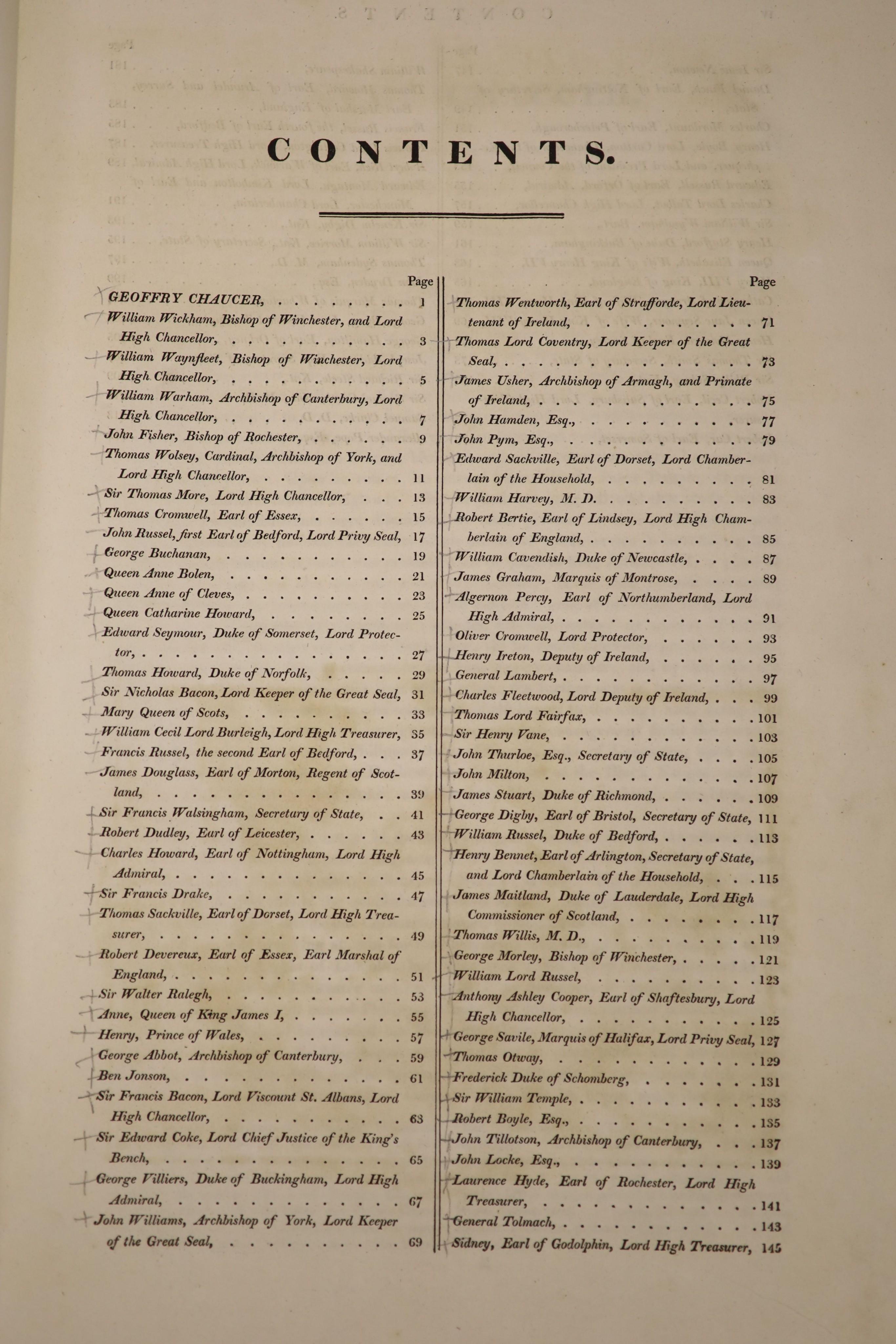 Birch, Thomas - The Heads of Illustrious Persons of Great Britain, engraved by Mr Houbraken and Mr Vertue, With their Lives and Characters ..., new edition, 107 (ex 108) copper engraved plates; contemp. black straight-gr